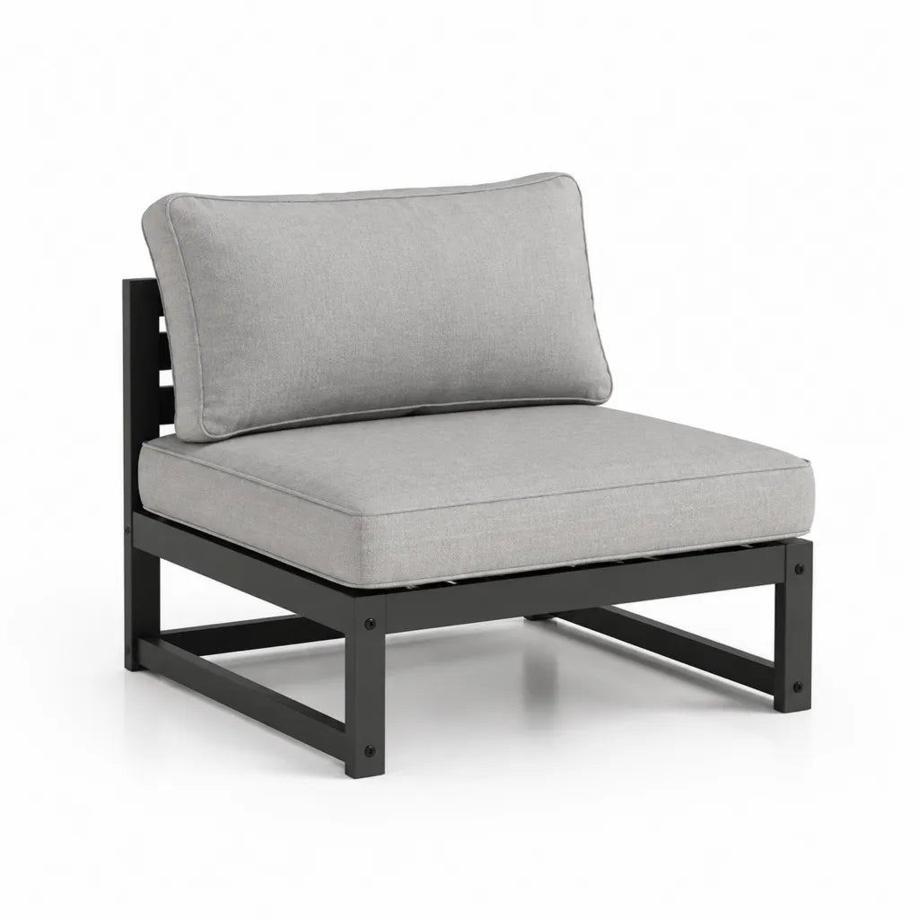 Fauteuil de jardin 1 place en aluminium thermolaque noir avec coussins en polyester gris 70 x 70 x 60 cm