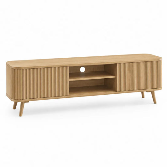 Meuble TV rectangulaire 180 x 40 x 55 cm en panneaux MDF plaques chene naturel